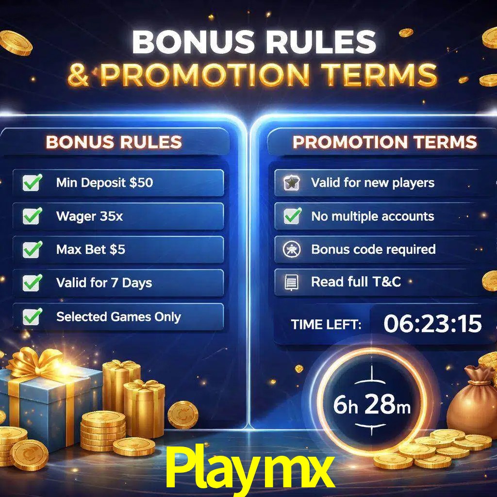 Reglas de promoción Playmx y condiciones de bonos explicadas visualmente