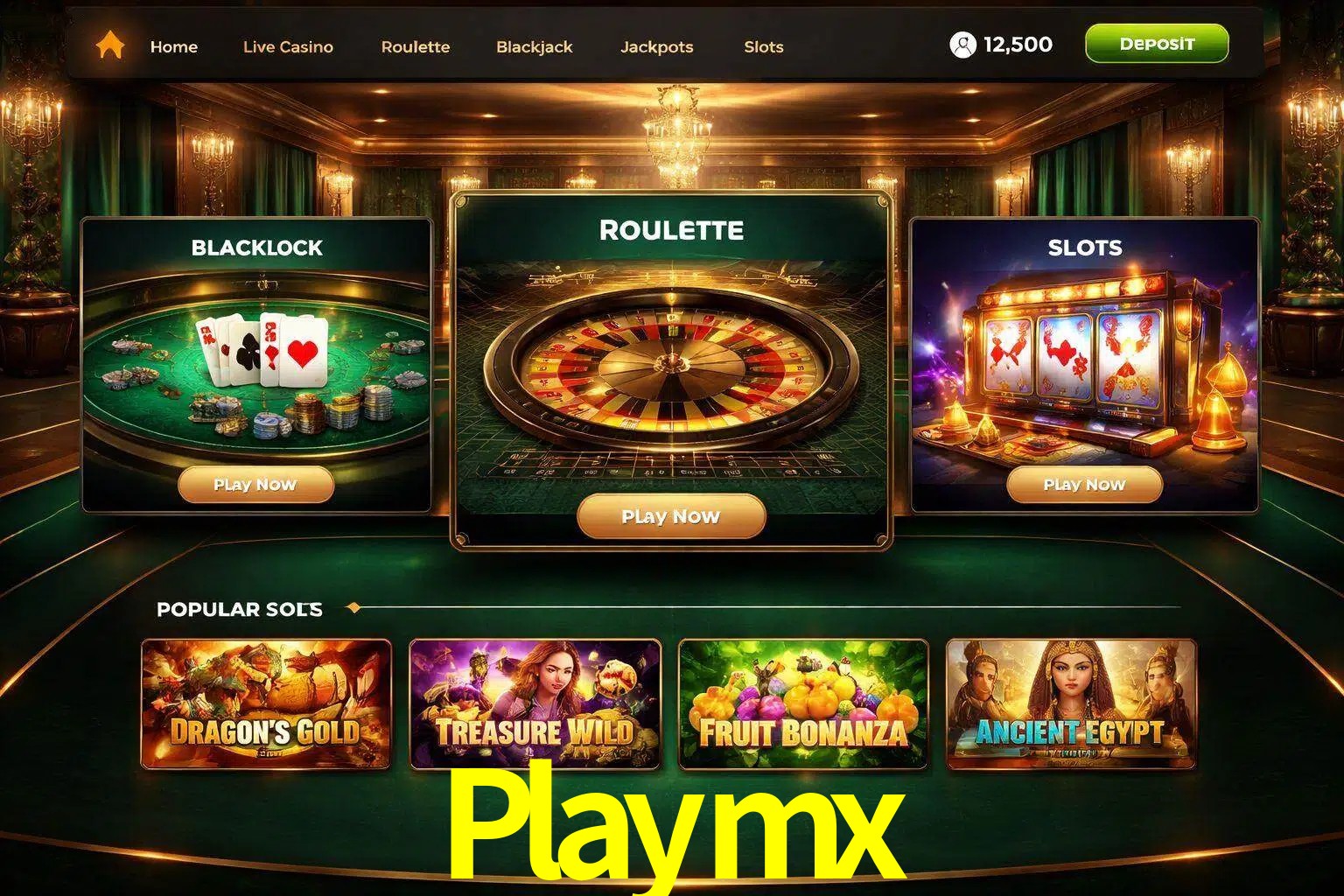 Vista de la plataforma Playmx Casino mostrando categorías organizadas de juegos en línea